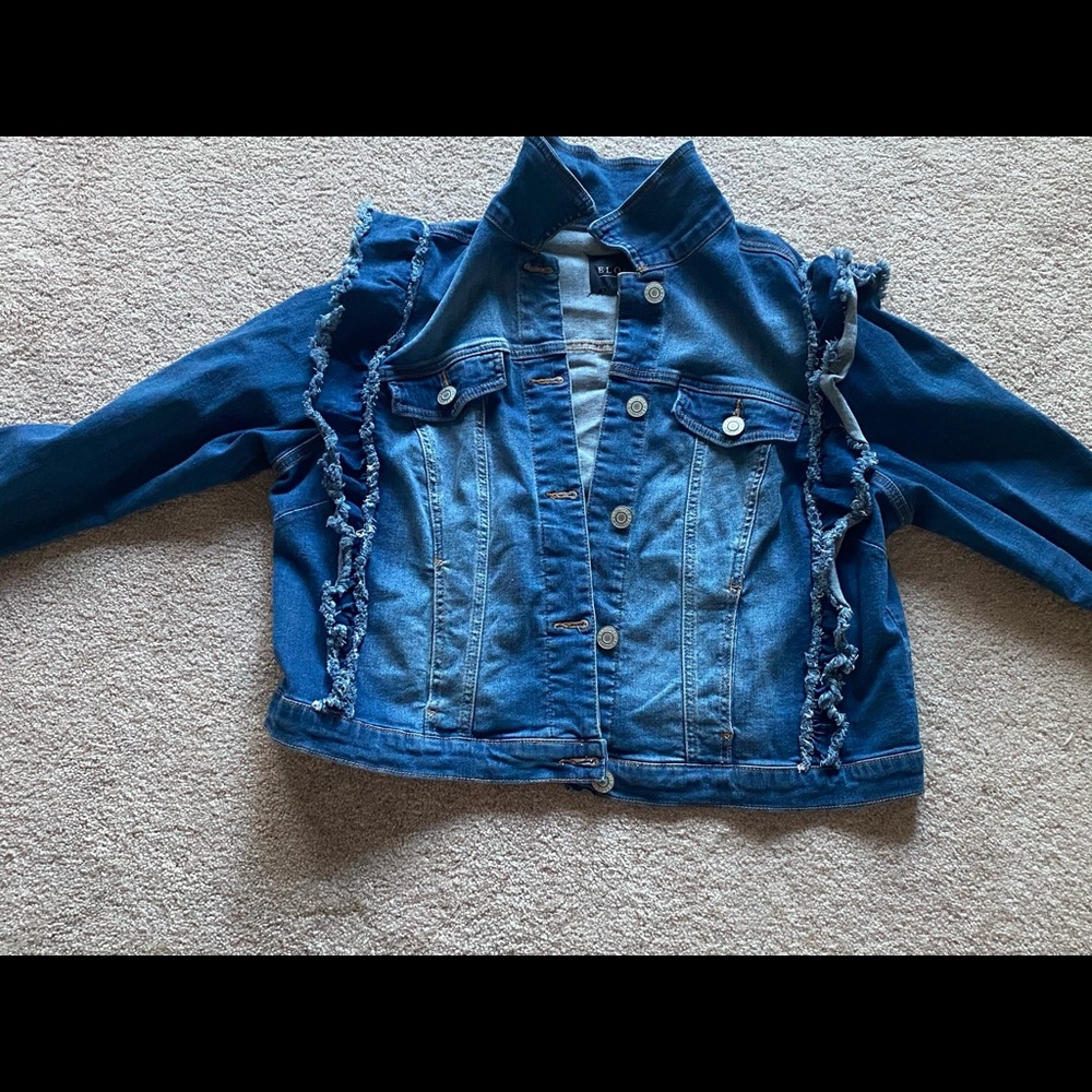 Eloquii  Ruffle Sleeve Denim Jacket